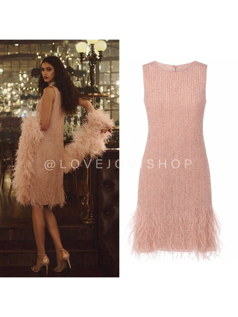 Dress | Parker Feather Beaded Sheath Blush Pink Peach | Swing 20s Party Cocktail